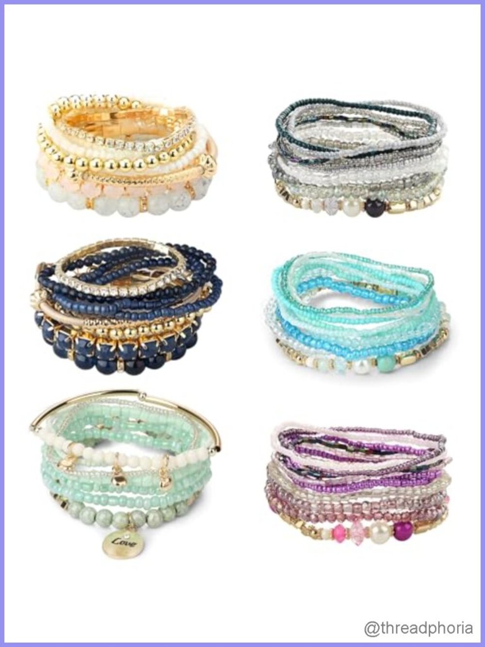Bohemian Stackable Bead Bracelets Set of 6 Women Stretch